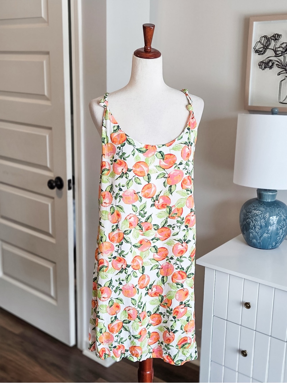 Women’s Peach Print Jumper Dress- White & Peach